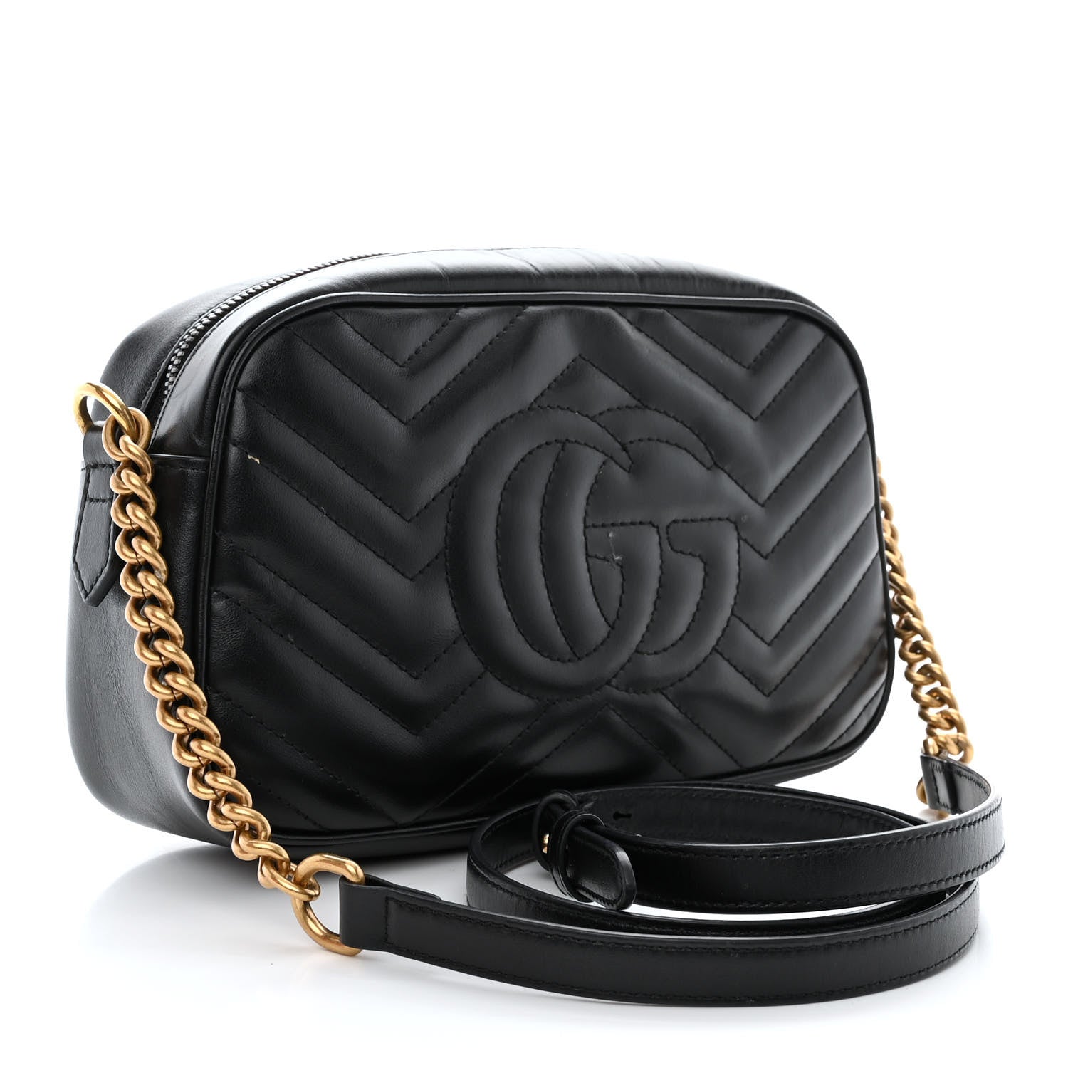 Gucci Calfskin Matelasse Small GG Marmont Chain Shoulder Bag Black 3 of 15