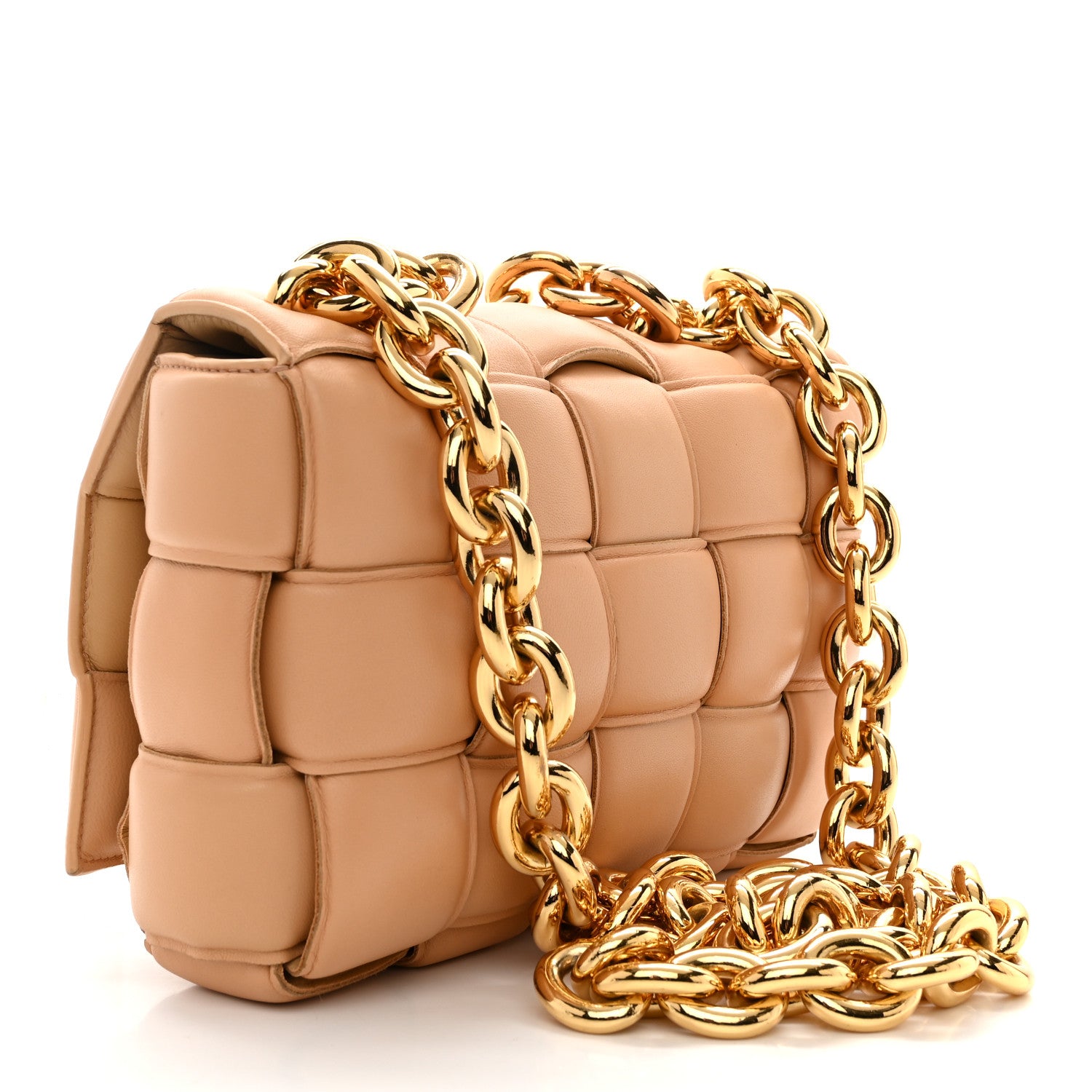 Bottega Veneta Lambskin Maxi Intreccio Padded Chain Cassette Crossbody Bag Almond 3 of 10