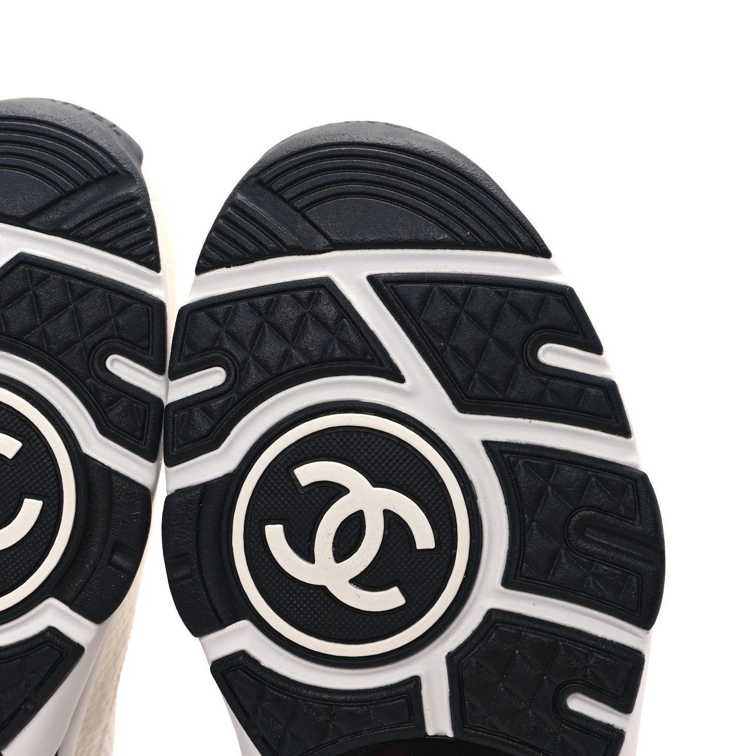 Chanel Mesh Suede Calfskin Grained Calfskin Womens CC Sneakers 37 White Black 6 of 10