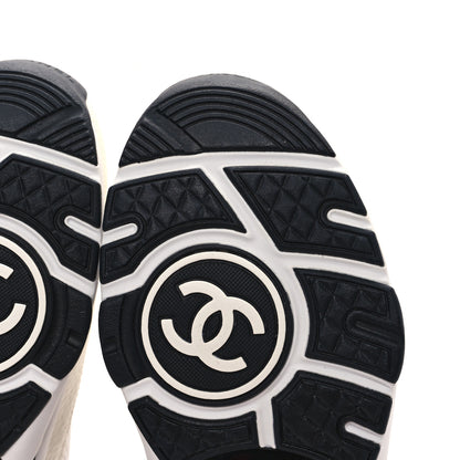 Chanel Mesh Suede Calfskin Grained Calfskin Womens CC Sneakers 37 White Black 6 of 10