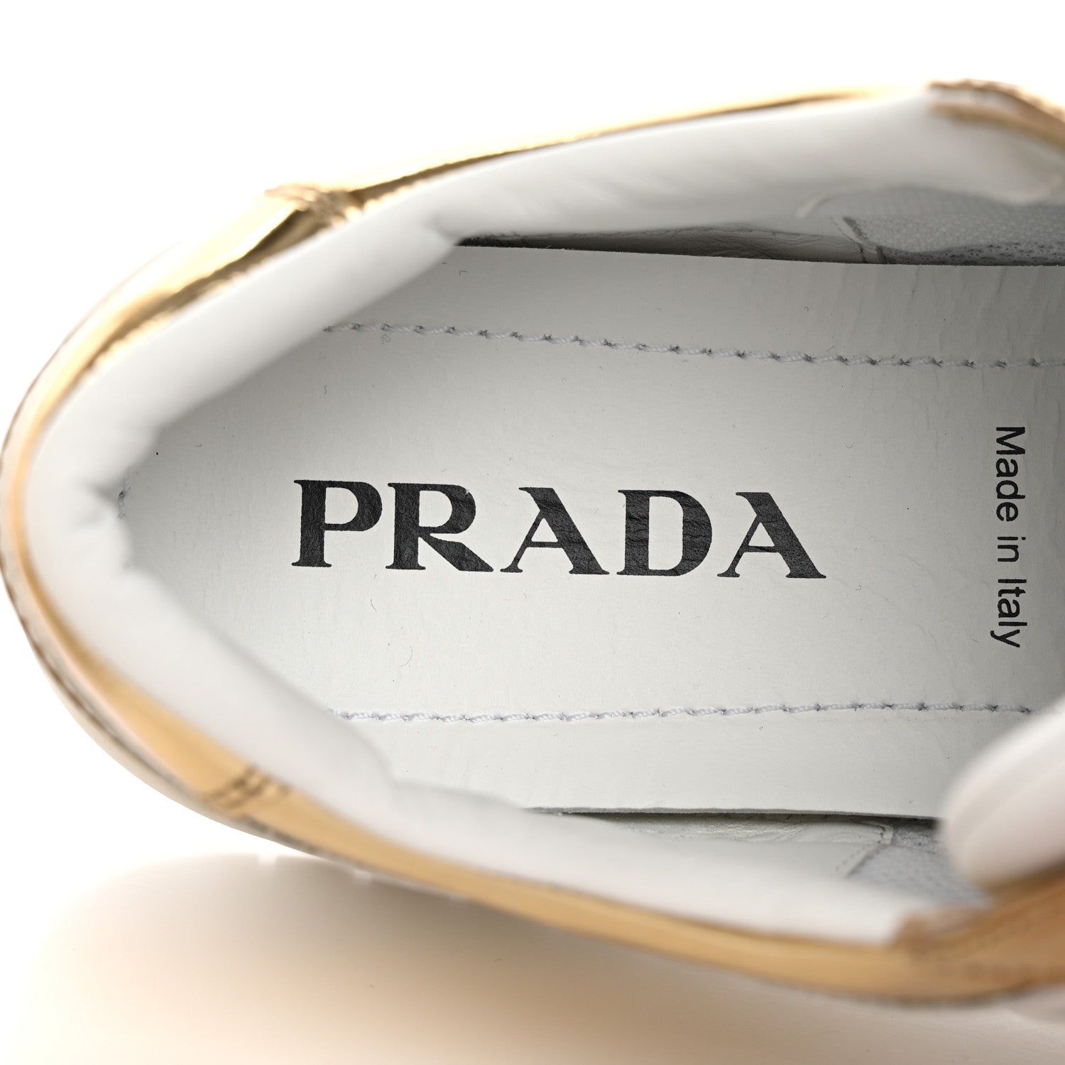 Prada Vitello Metallic Calfskin Metal Triangle Logo Womens Downtown Low Top 30mm Sneakers 41 White Platino 7 of 12