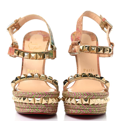 Christian Louboutin Cork Bloom Print Cataclou 140 Wedge Sandals 35 Multicolor Light Gold 2 of 8