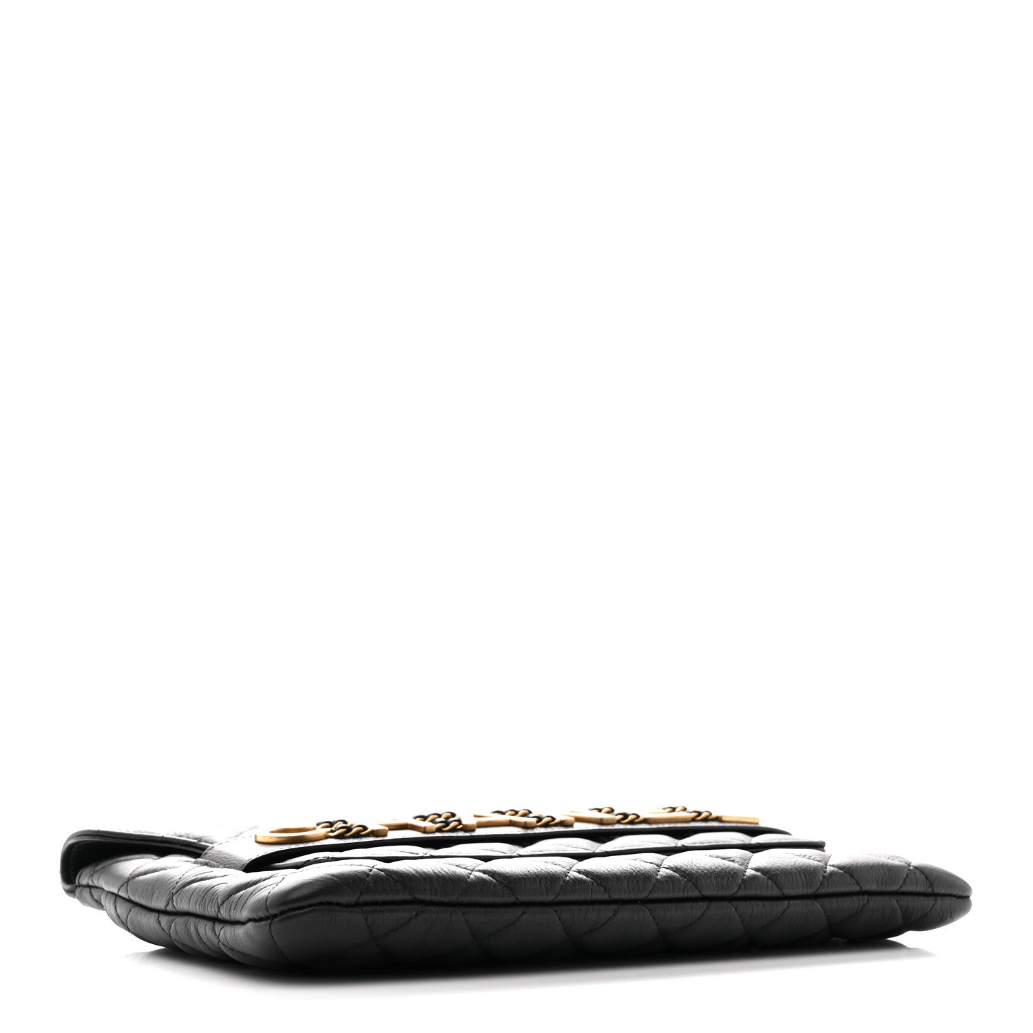 Chanel Calfskin Quilted Front Logo Enchained Clutch Black 4 of 10