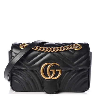 Gucci Calfskin Matelasse Mini GG Marmont Shoulder Bag Black 1 of 13