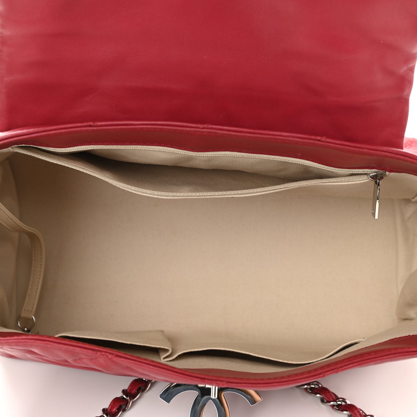 Calfskin Double Stitch Large Hamptons Flap Bag Red