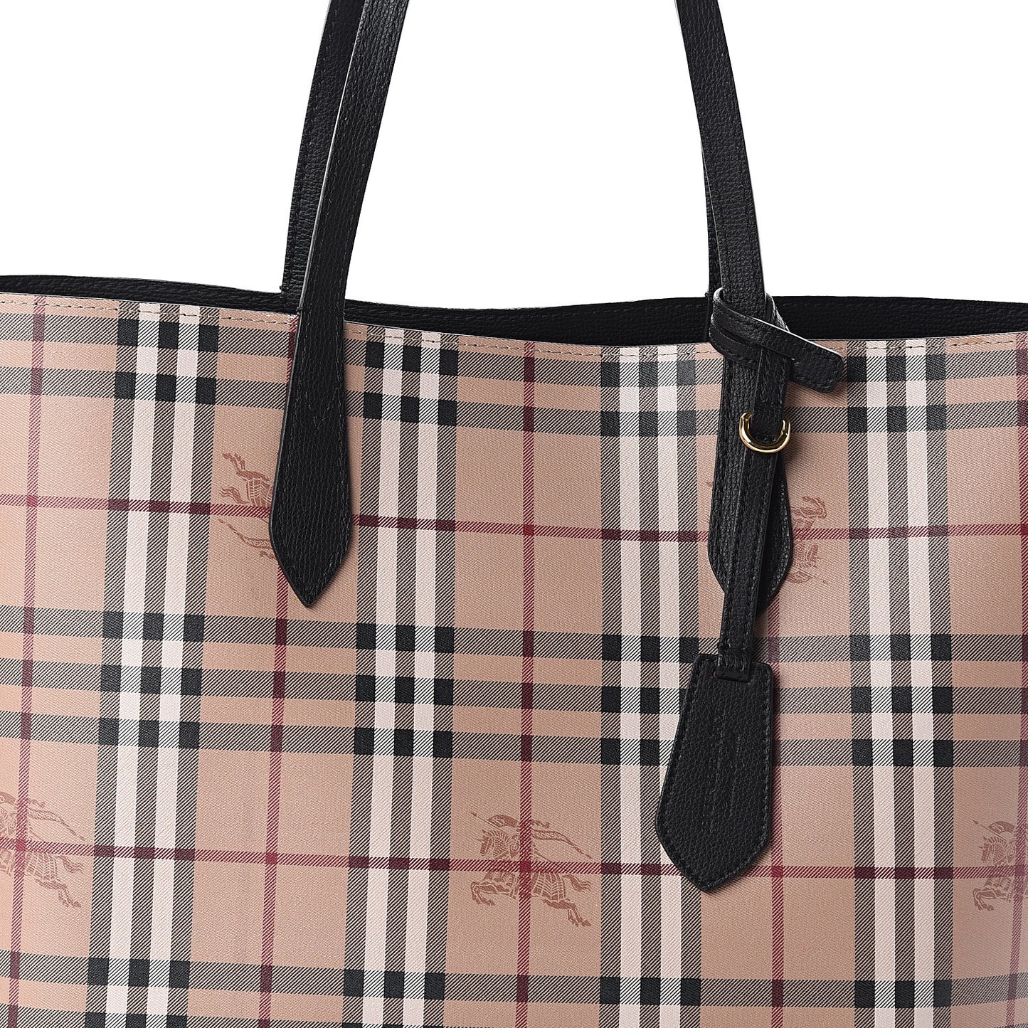 Grainy Calfskin Haymarket Check Medium Reversible Tote Black