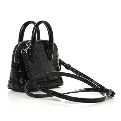 Balenciaga Shiny Calfskin Logo Crocodile Embossed Mini Ville Top Handle Bag Black 3 of 8