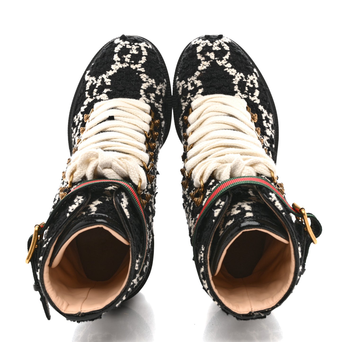 Tweed GG Monogram Lace Up Combat Ankle Boots 37 Black