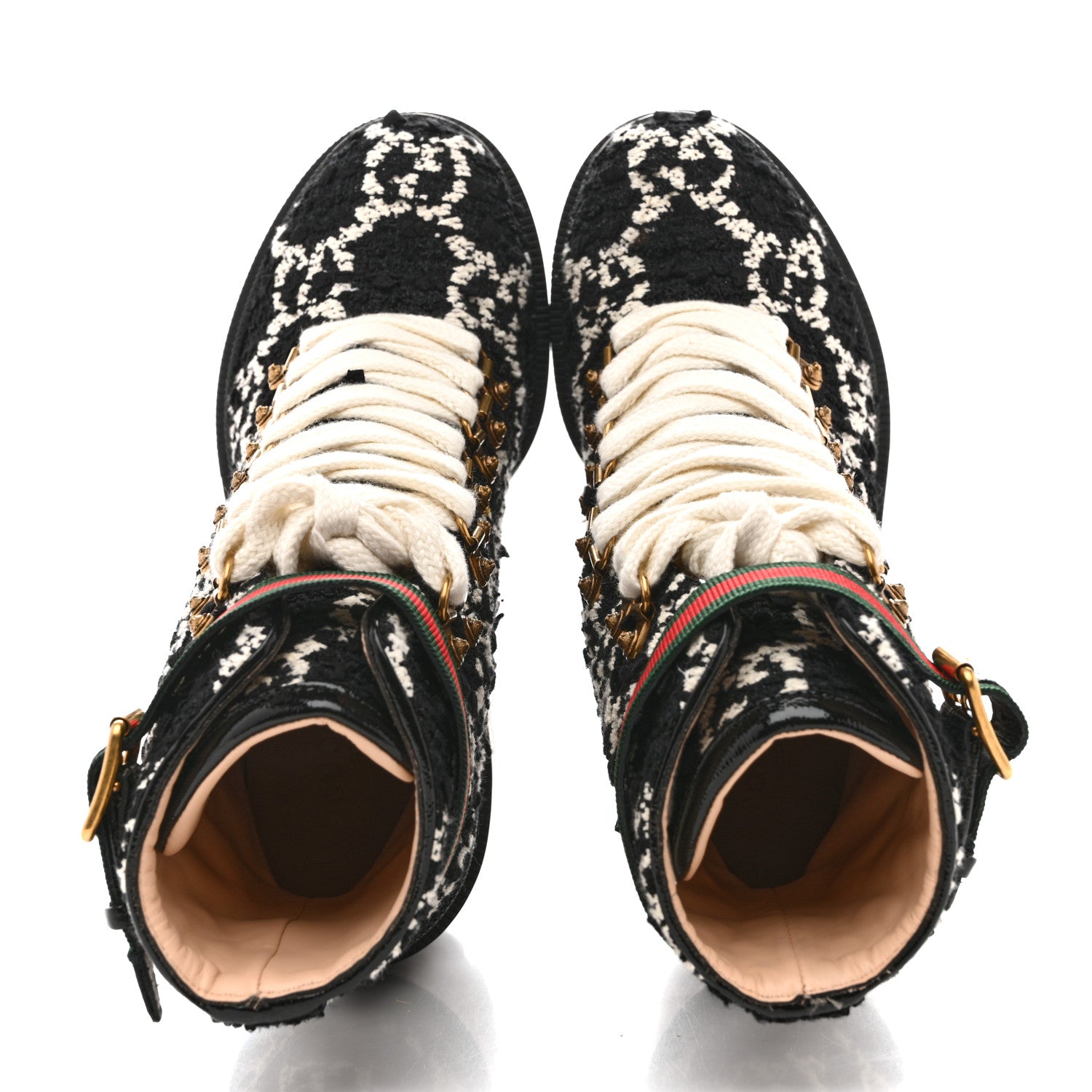 Gucci Tweed GG Monogram Lace Up Combat Ankle Boots 37 Black 2 of 9
