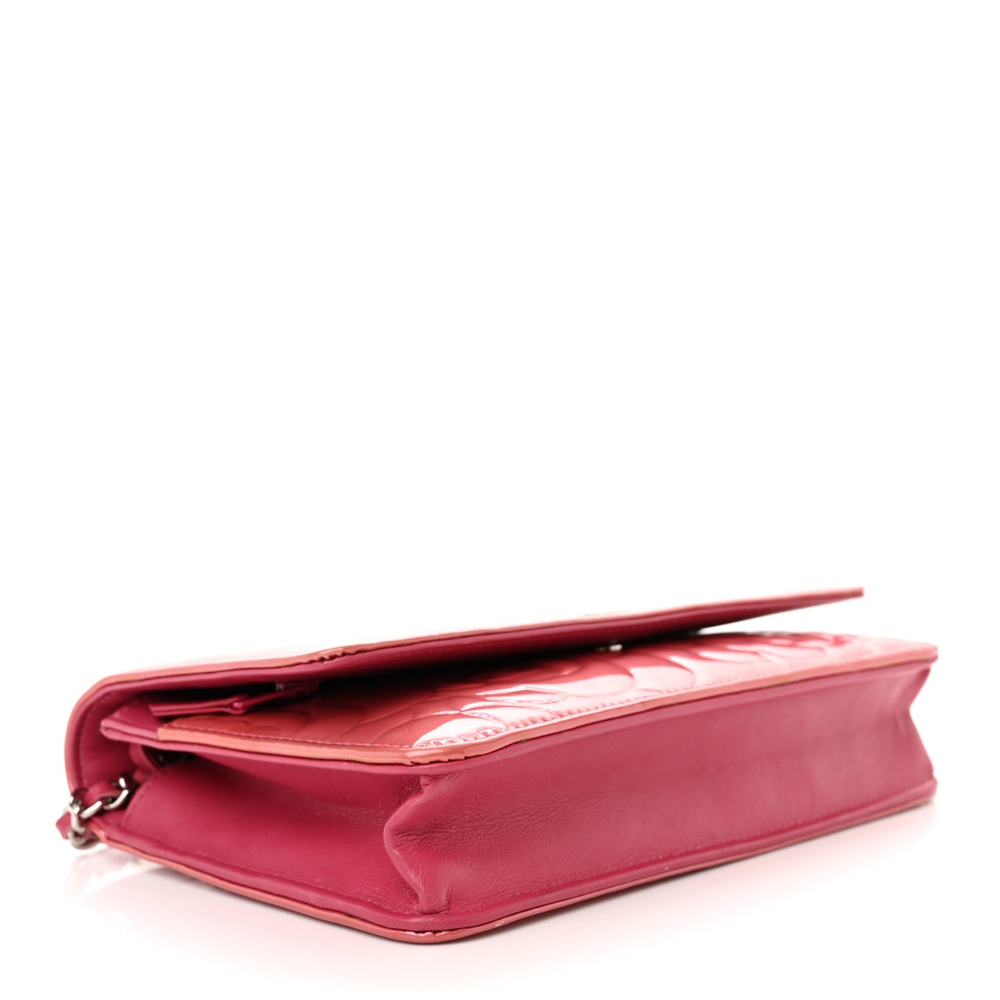 Patent Camellia Embossed Wallet on Chain WOC Rose