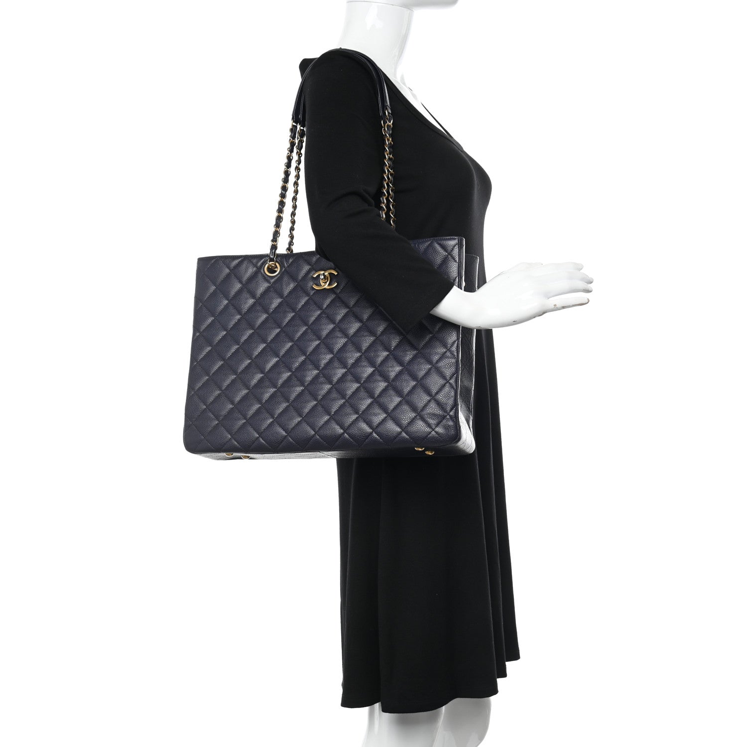 Chanel Caviar Quilted Large CC Shopping Tote Navy 2 of 11
