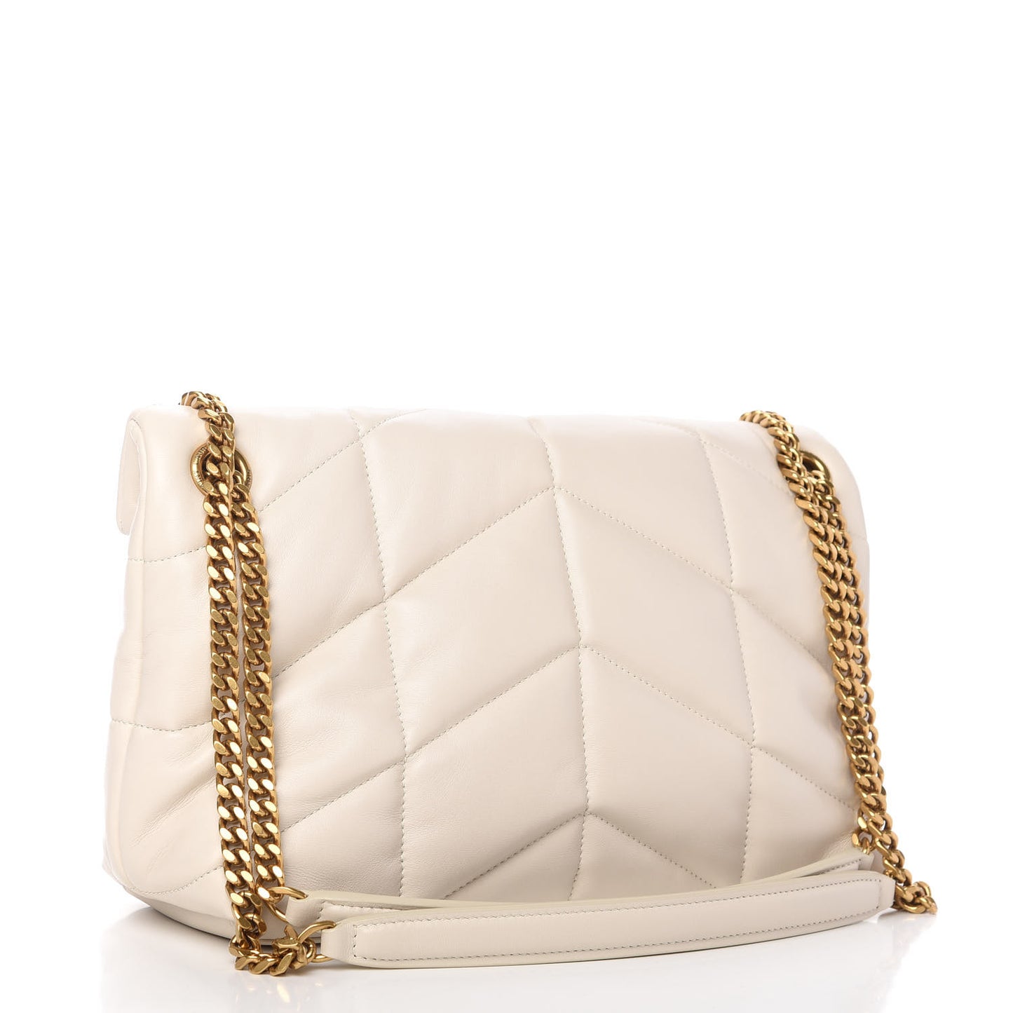 Lambskin Quilted Small Loulou Puffer Monogram Chain Satchel Crema Soft