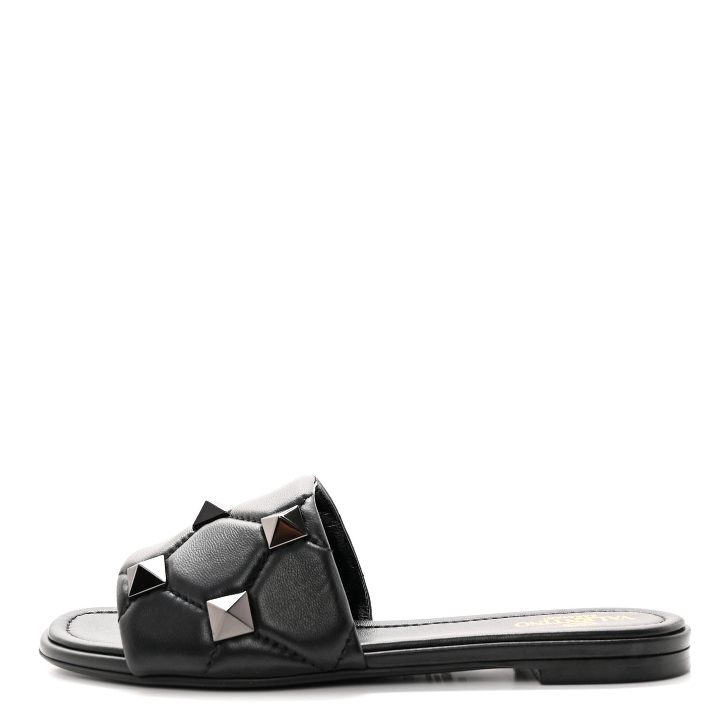 Nappa Roman Stud Flat Slide Sandals 38 Black