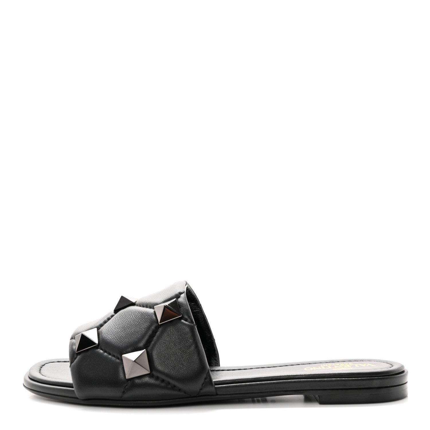 Valentino Garavani Nappa Roman Stud Flat Slide Sandals 38 Black 1 of 11