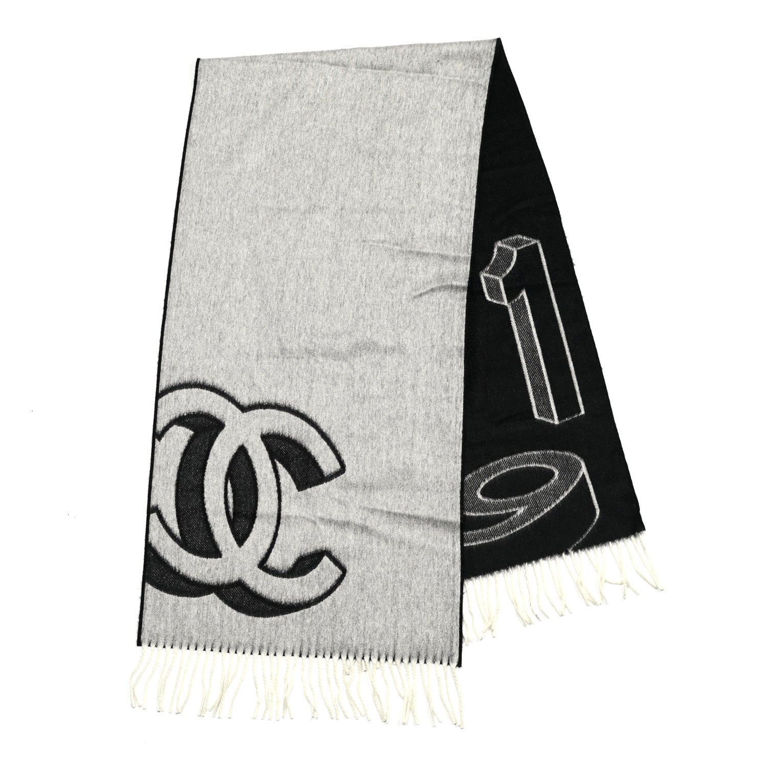 Chanel CC Fringe Stole Black White 2 of 4