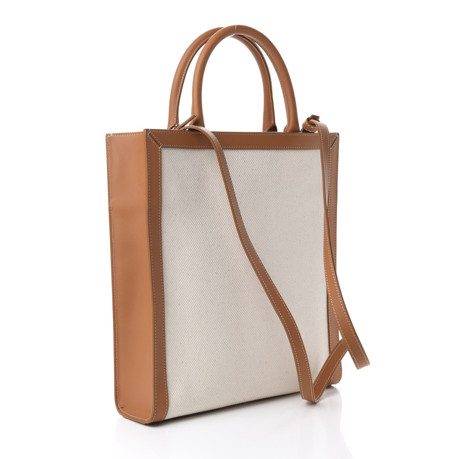 Celine Canvas Calfskin Small Vertical Cabas Natural Tan 4 of 11