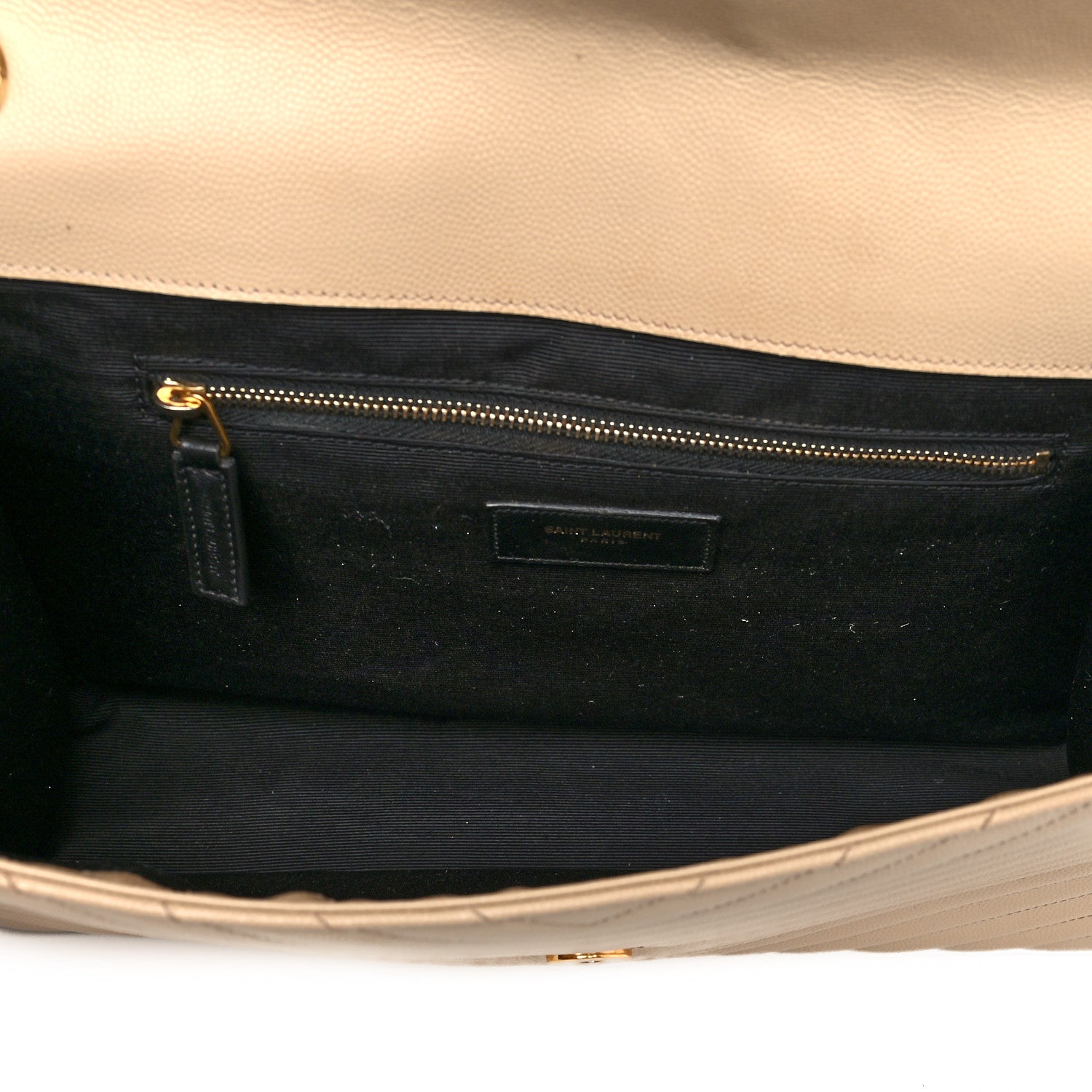 Saint Laurent Grain De Poudre Matelasse Chevron Large Monogram Satchel Dark Beige 4 of 14