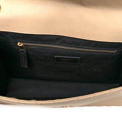 Saint Laurent Grain De Poudre Matelasse Chevron Large Monogram Satchel Dark Beige 4 of 14