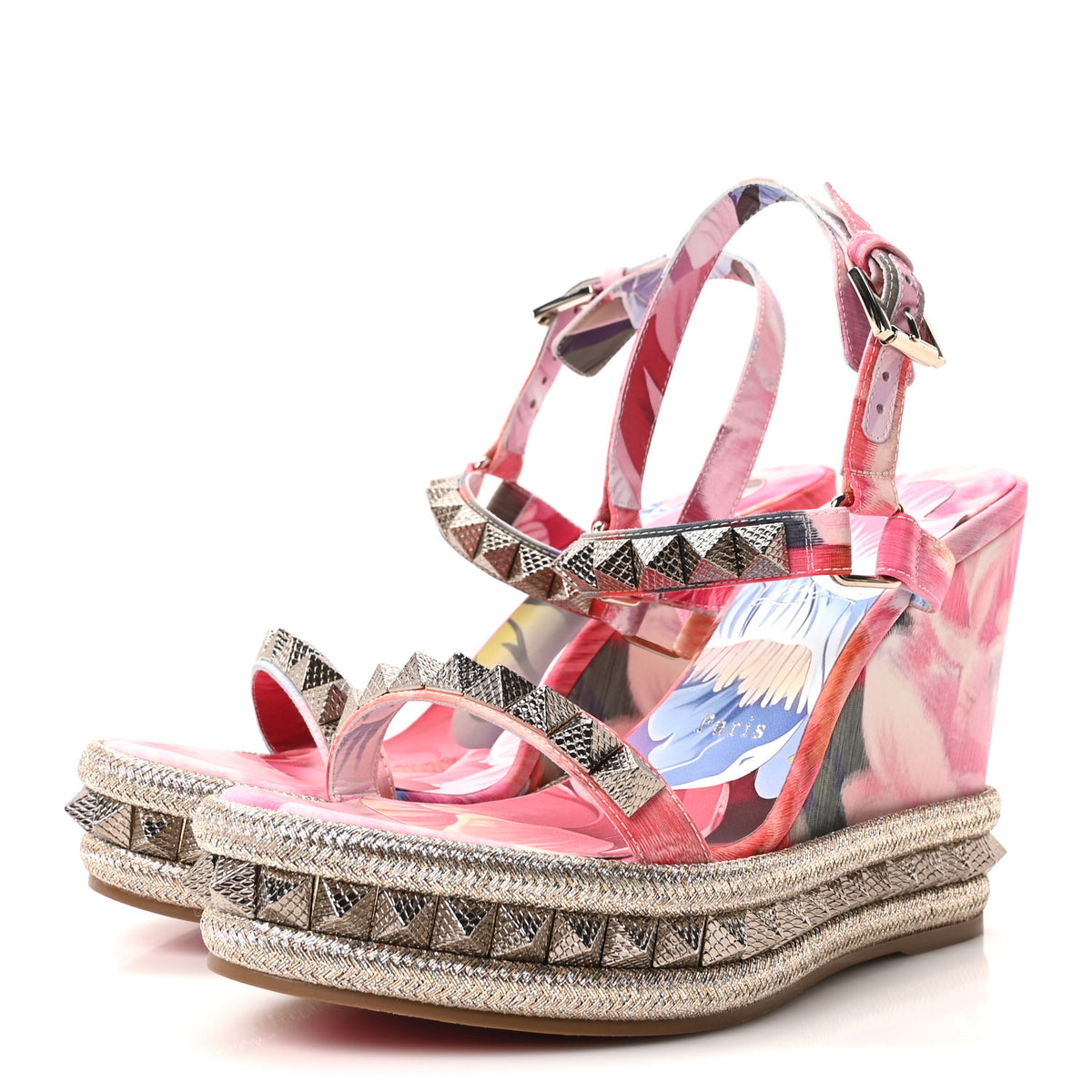 Silk Spike Studded Floral Chine Pyraclou 110 Wedge Sandals 39 Multicolor