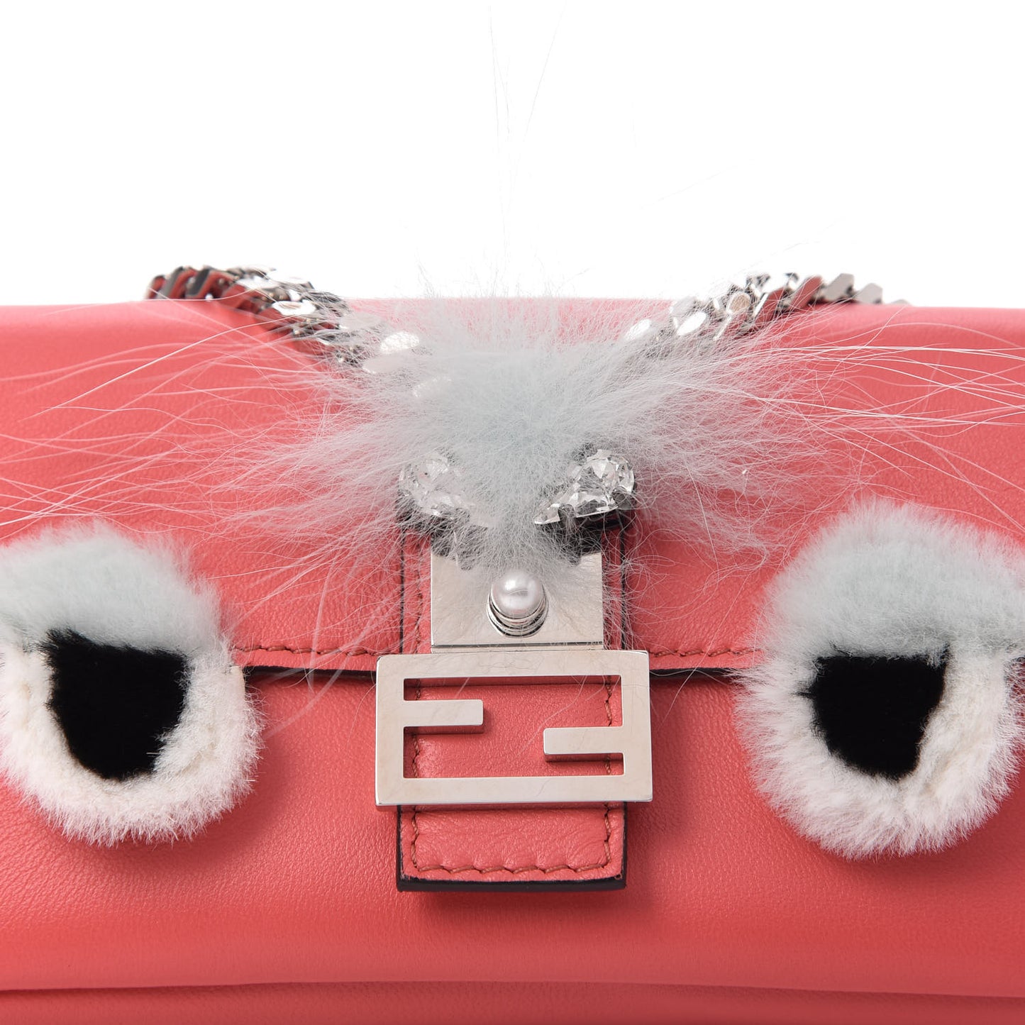 Nappa Rabbit Fox Fur Micro Buggie Baguette Coral