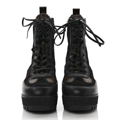Louis Vuitton Suede Calfskin Monogram Laureate Platform Desert Boots 37 Black 2 of 8