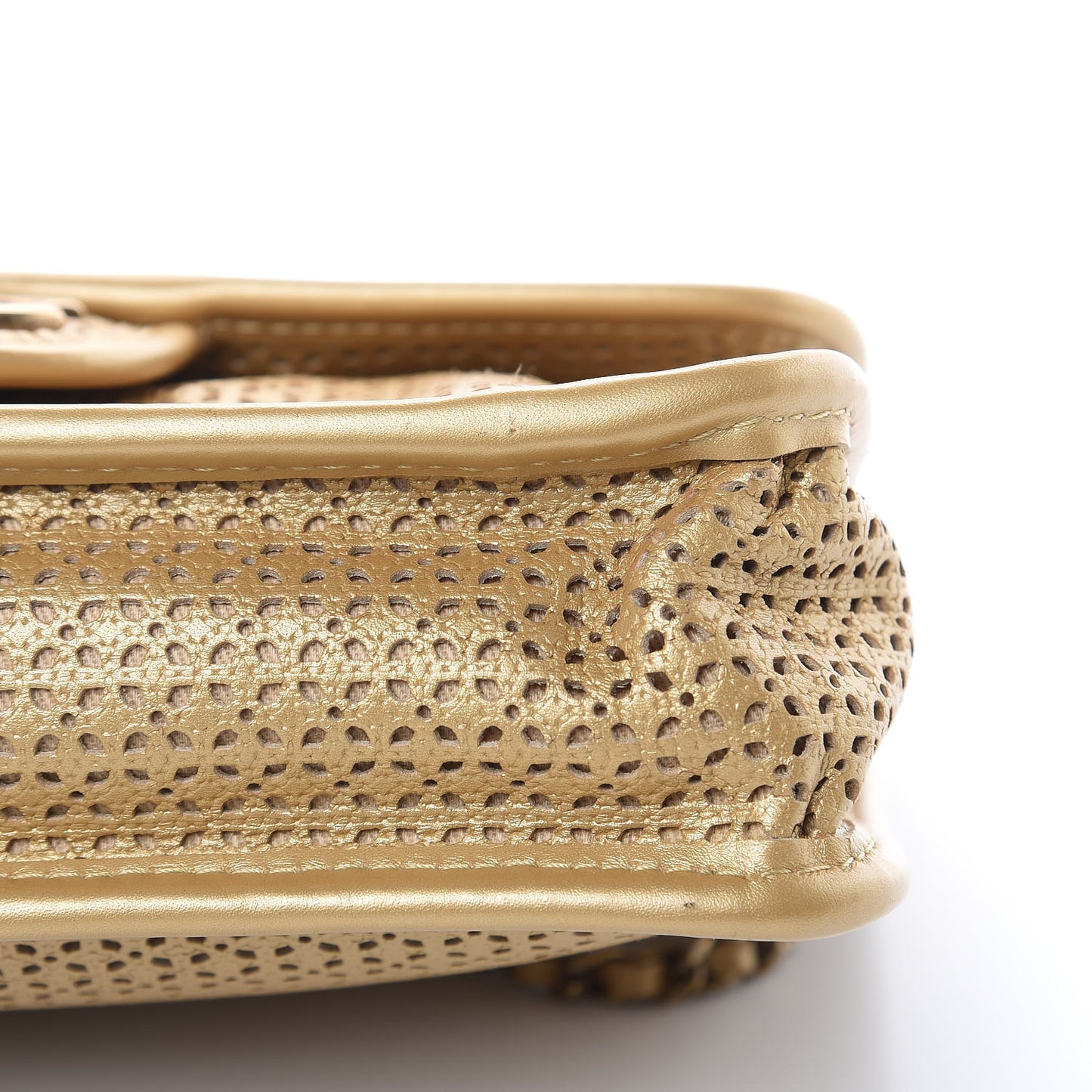 Metallic Perforated Calfskin Small Up In The Air Flap Gold