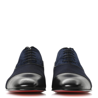 Christian Louboutin Calfskin Suede Tissu Mens Greggo Orlato Flat Oxfords 42.5 Black Nocturne 5 of 16