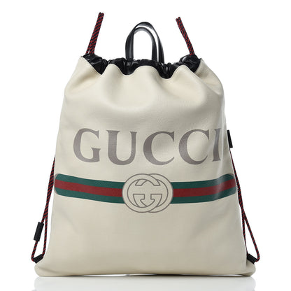 Gucci Calfskin Logo Drawstring Backpack Mystic White 3 of 10