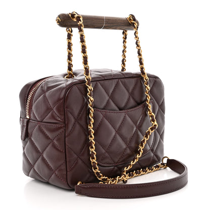 Chanel Lambskin Quilted Mini Wenge Wood Bowling Bag Burgundy 3 of 10