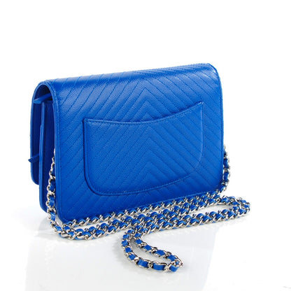 Chanel Caviar Chevron Wallet On Chain WOC Blue 3 of 8