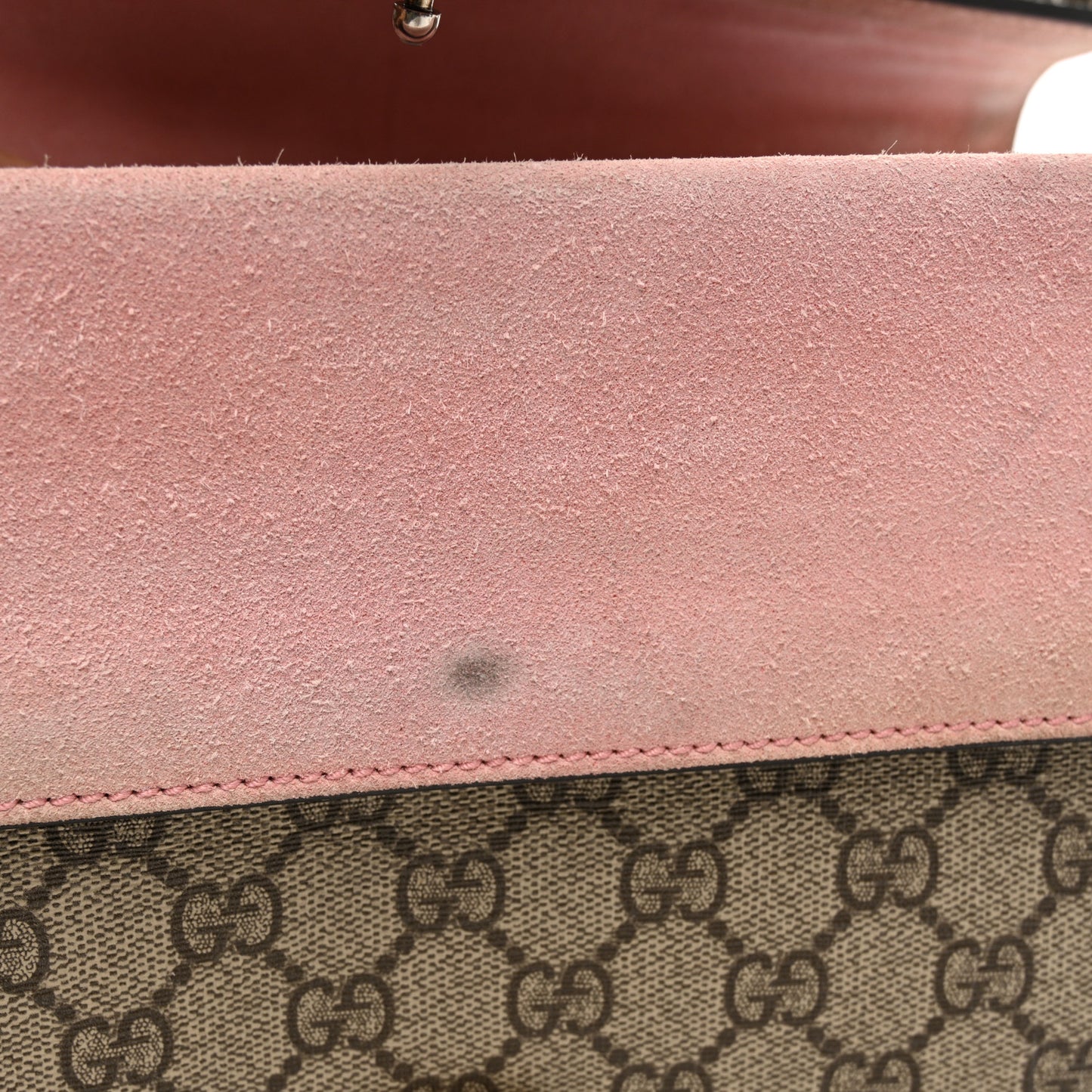 GG Supreme Monogram Suede Crystal Small Dionysus Shoulder Bag Beige Ebony Light Peonia