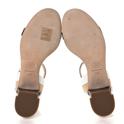 Chanel Lambskin CC Sandals 36.5 Ivory Black 6 of 9