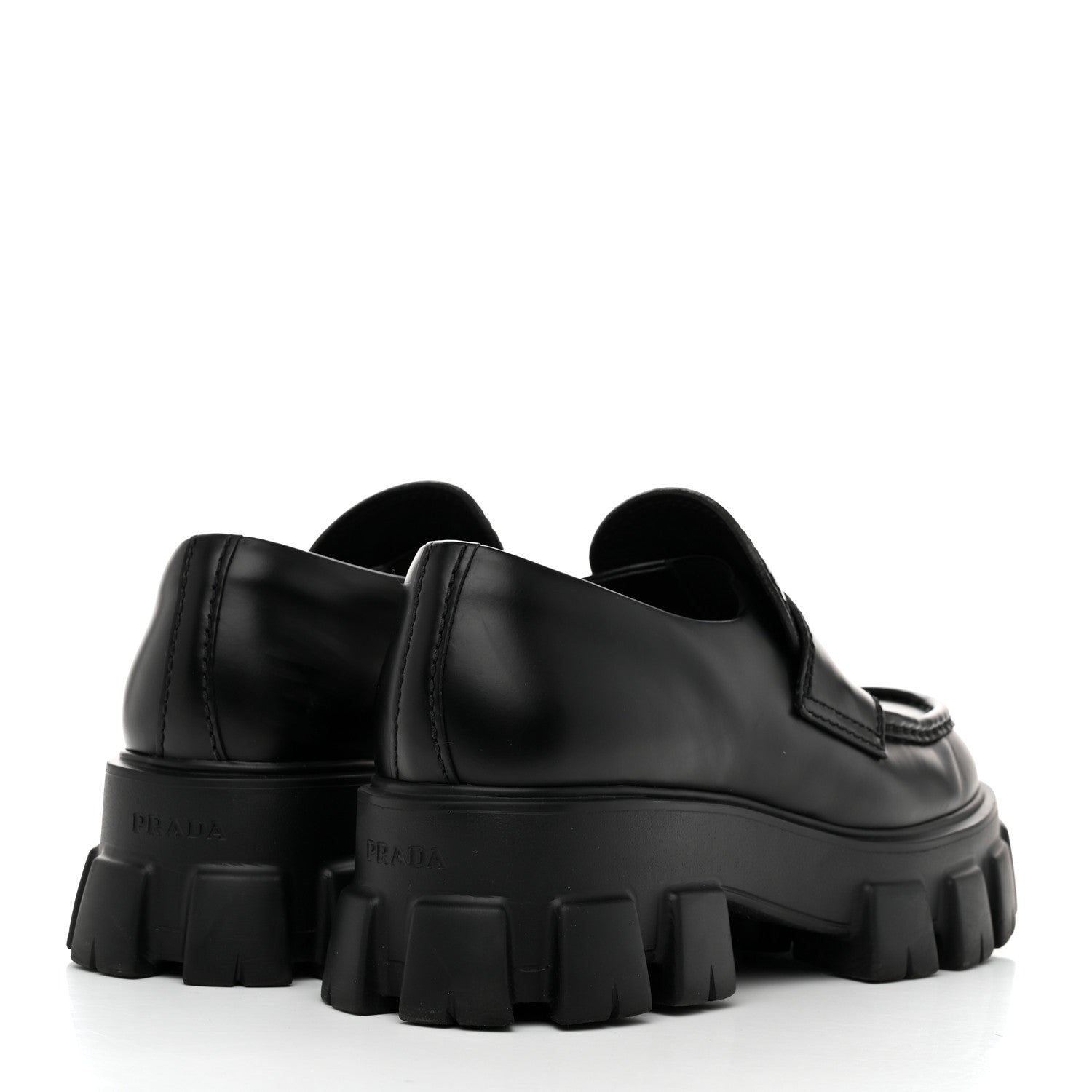 Prada Spazzolato Rois Metal Triangle Logo Mens Monolith 60mm Loafers 6 Black 4 of 8
