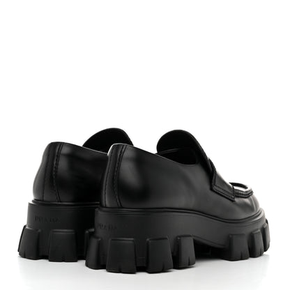 Prada Spazzolato Rois Metal Triangle Logo Mens Monolith 60mm Loafers 6 Black 4 of 8