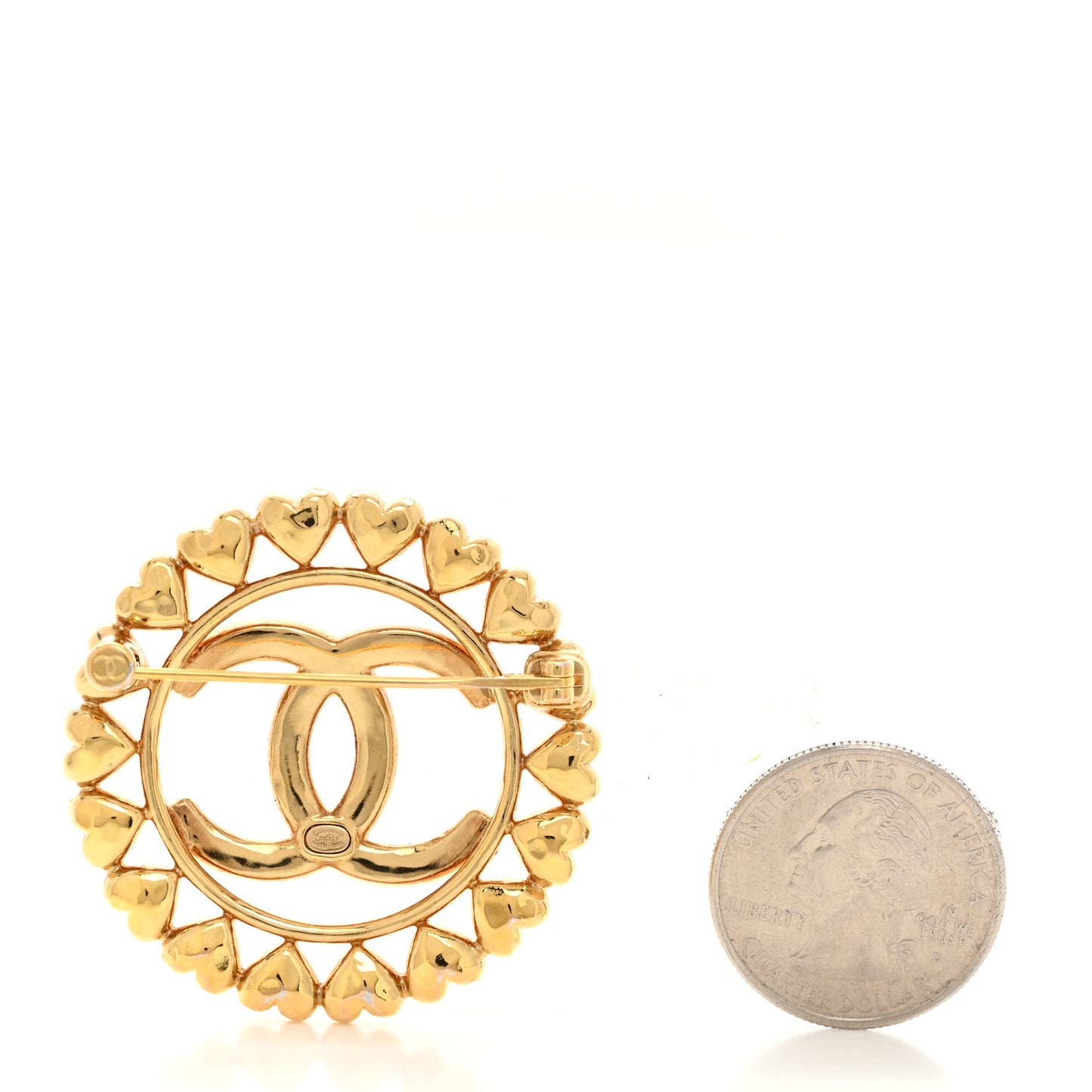 Metal CC Heart Brooch Gold