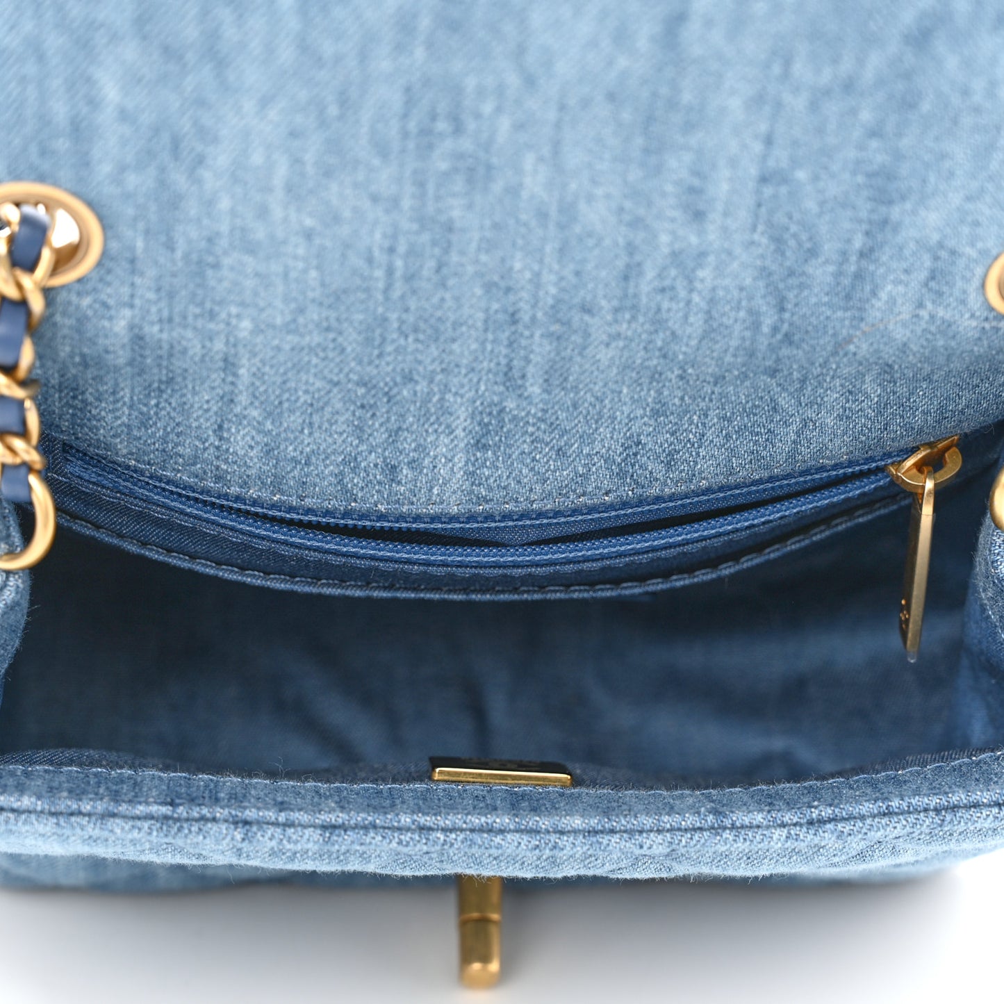 Denim Quilted Mini Pearl Crush Flap Blue