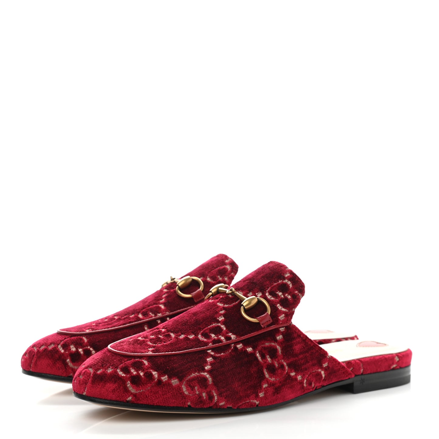 Velvet GG Monogram Womens Princetown Slippers 36.5 Red Cipria
