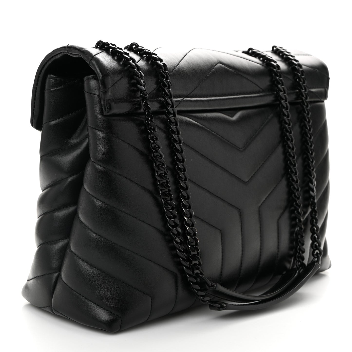 Calfskin Y Quilted Monogram Medium Loulou Chain Satchel Black