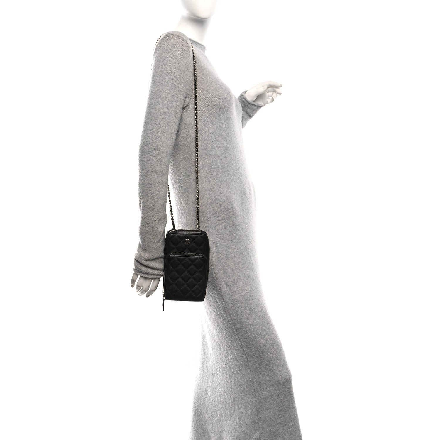 Chanel Caviar Quilted Phone Holder With Chain Black 2 of 12