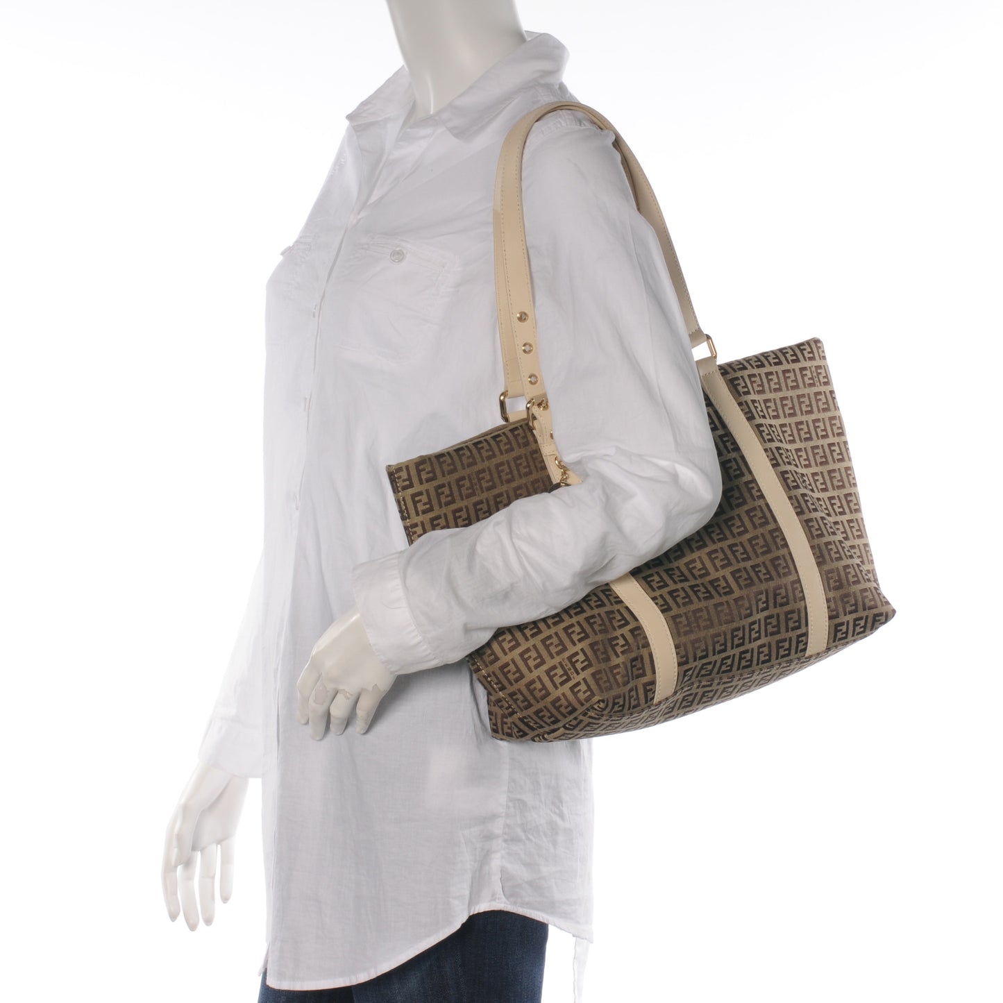 Zucchino Vitello Large Charm Shopper Tote Mogano Panna