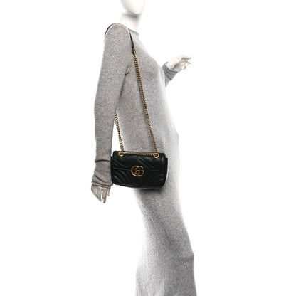 Gucci Calfskin Matelasse Mini GG Marmont Shoulder Bag Black 2 of 11