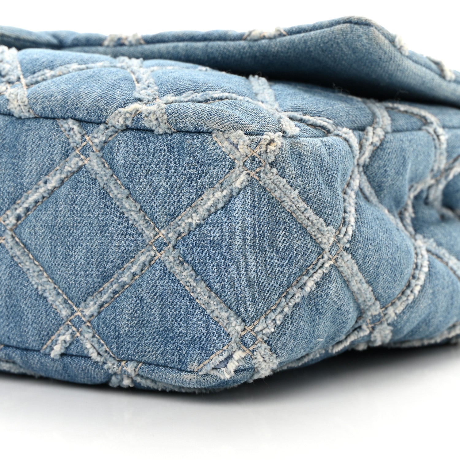 Chanel Frayed Denim Quilted Large Blue Chip Flap Blue 10 of 13