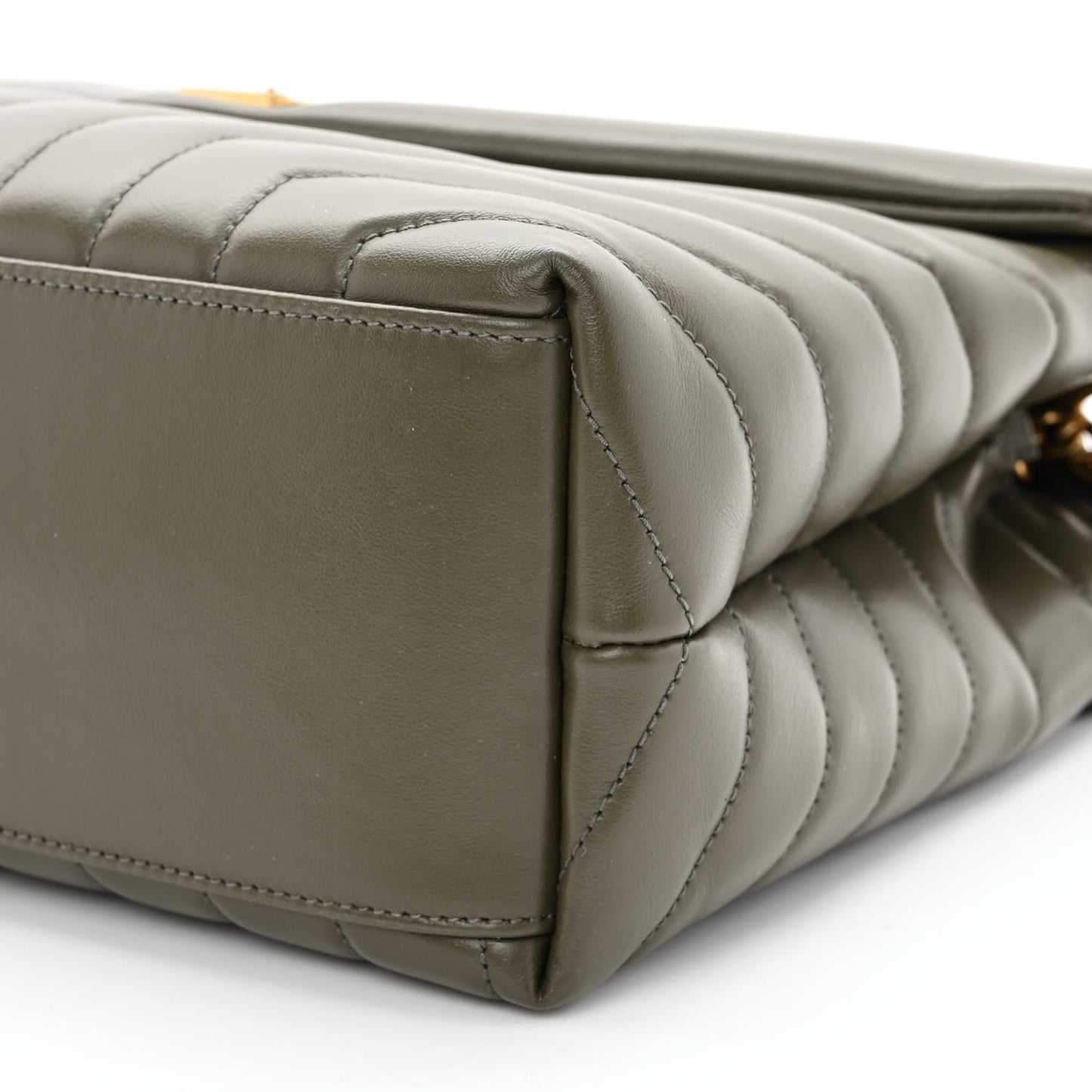 Calfskin Y Quilted Monogram Medium Loulou Chain Satchel Military Olive