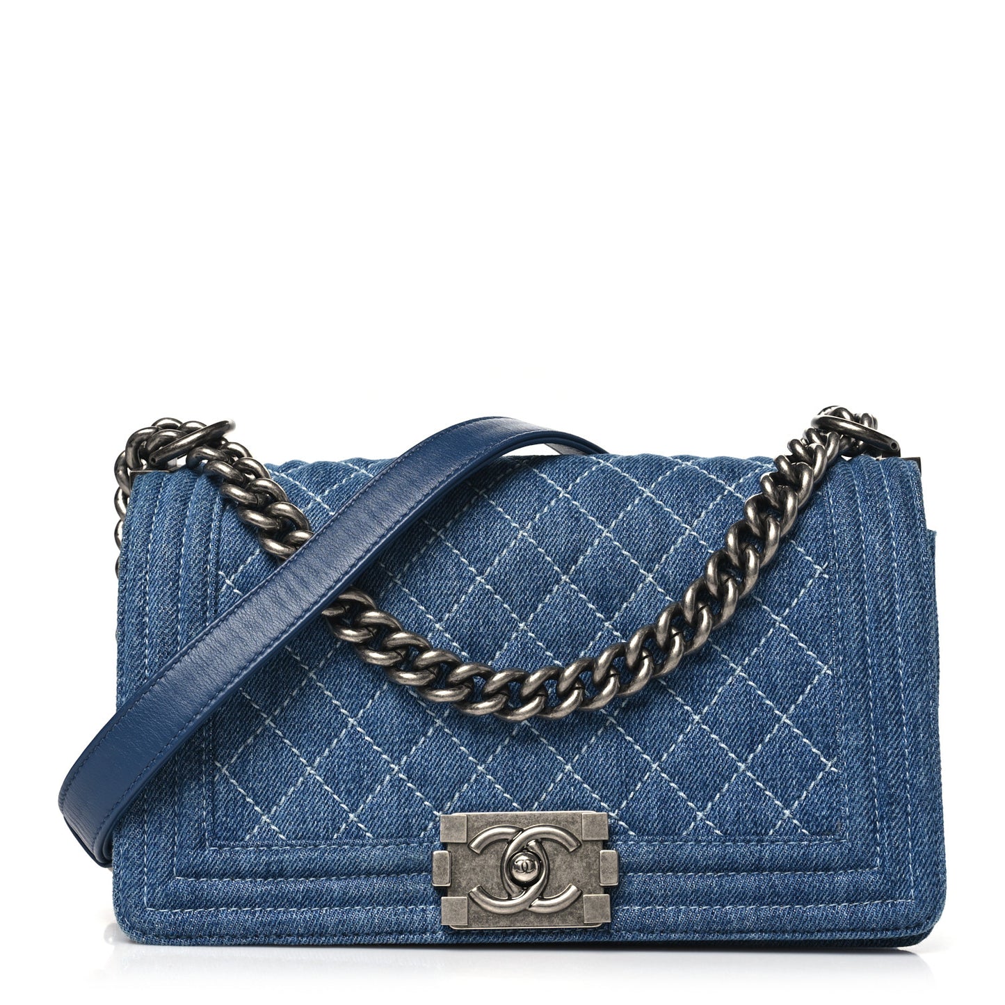 Denim Quilted Medium Boy Flap Blue