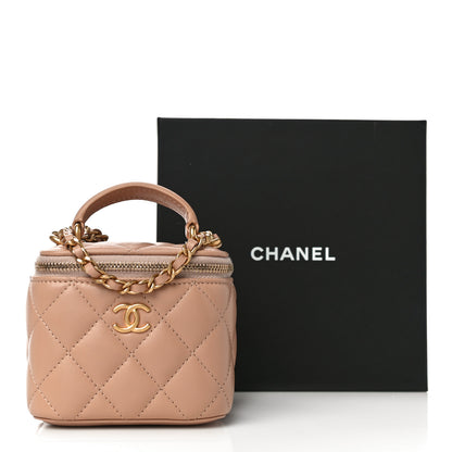 Chanel Lambskin Quilted Top Handle Mini Vanity Case With Chain Beige 11 of 11