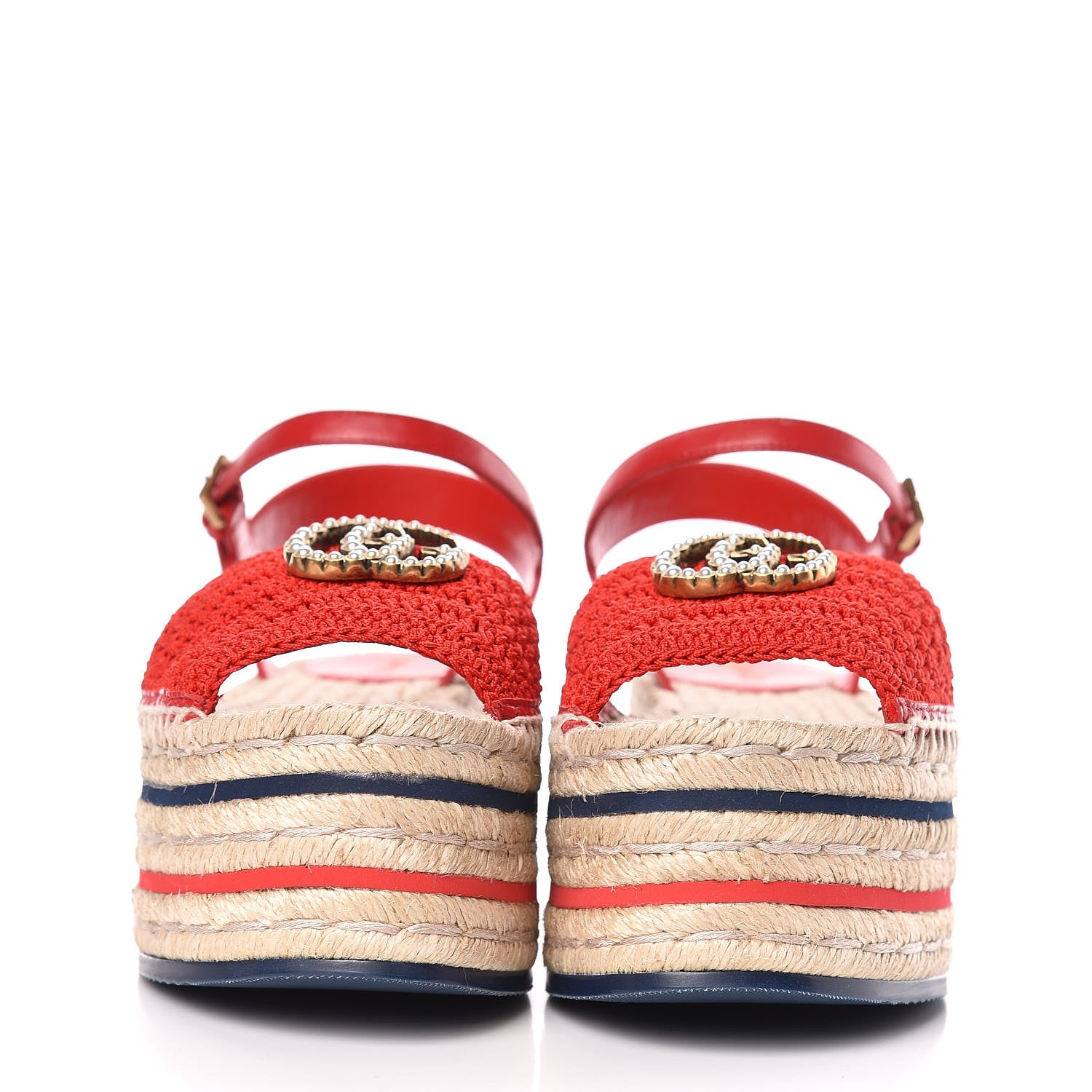 Gucci Cotton Malaga Kid Crochet Pearly GG Lilibeth Espadrille Platform Sandals 36 Hibiscus Red 2 of 13