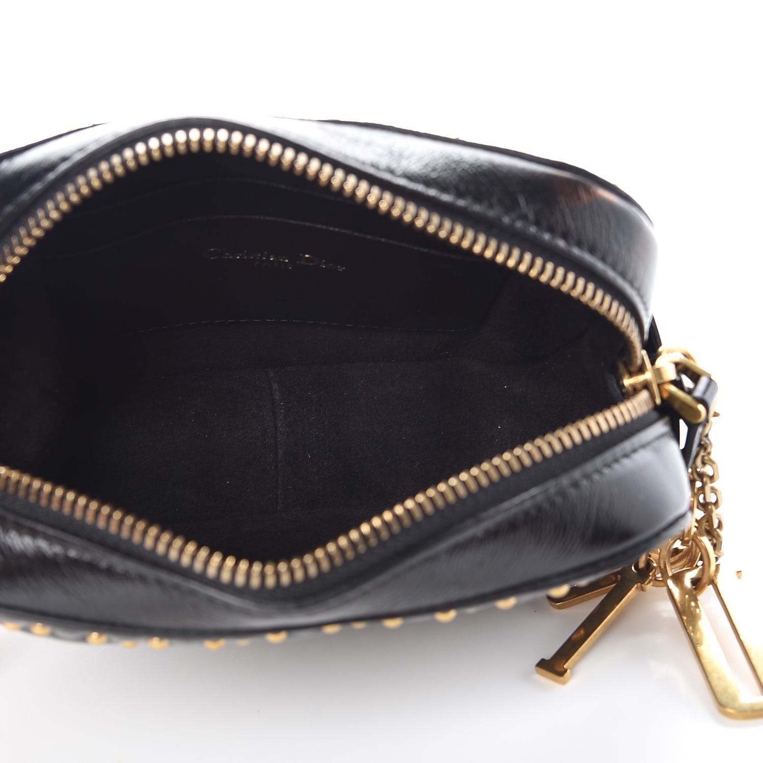 Christian Dior Crinkled Calfskin Studded Cannage Camera Case Black 5 of 10