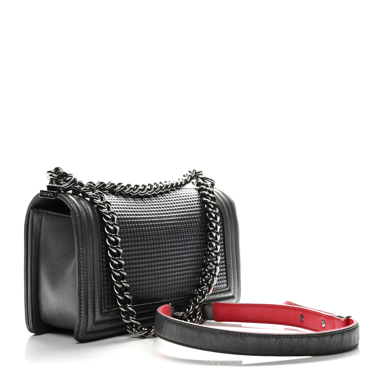 Chanel Lambskin Embossed Medium Boy Cube Flap Grey 3 of 11