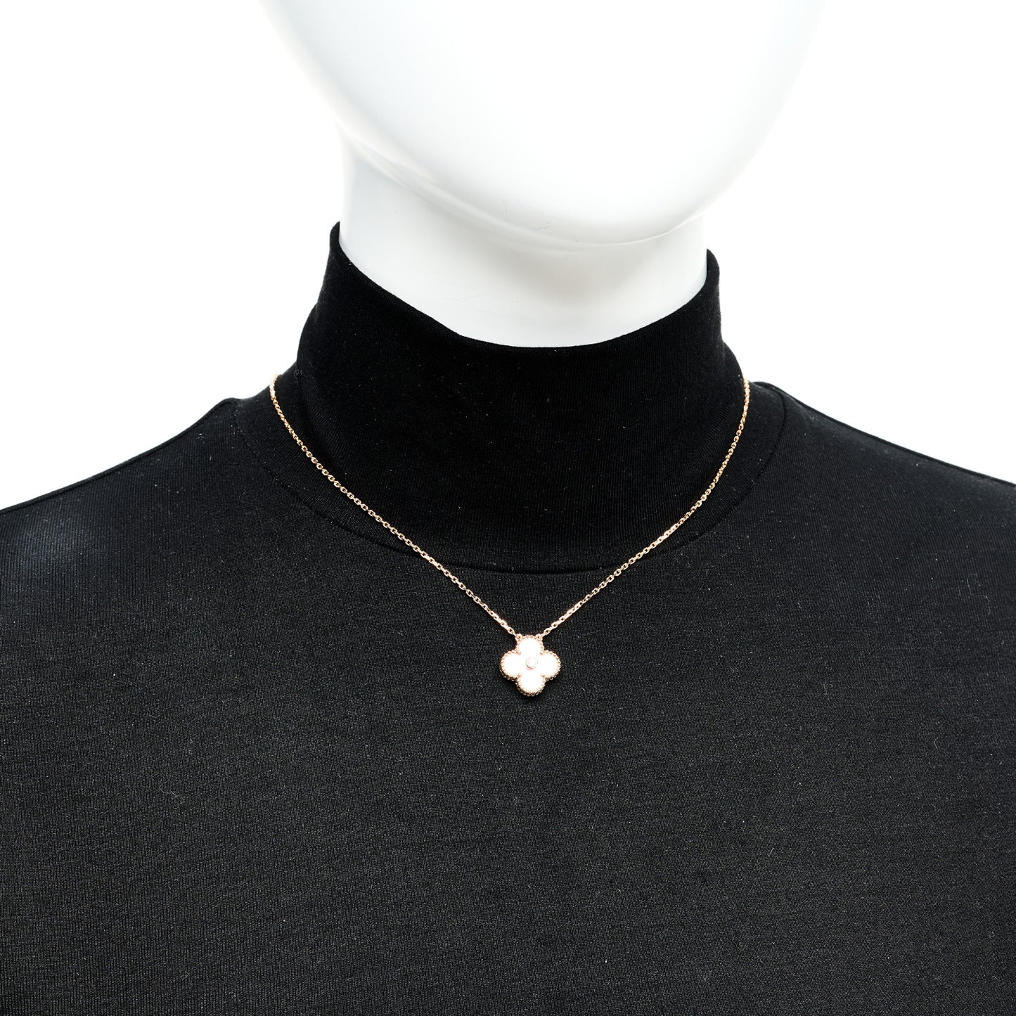 18K Rose Gold Diamond Pink Mother of Pearl Vintage Alhambra Pendant Necklace