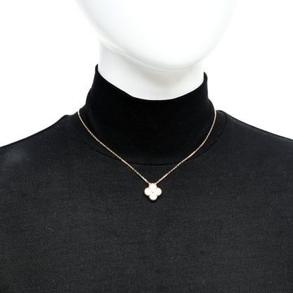 Van Cleef & Arpels 18K Rose Gold Diamond Pink Mother of Pearl Vintage Alhambra Pendant Necklace 2 of 6
